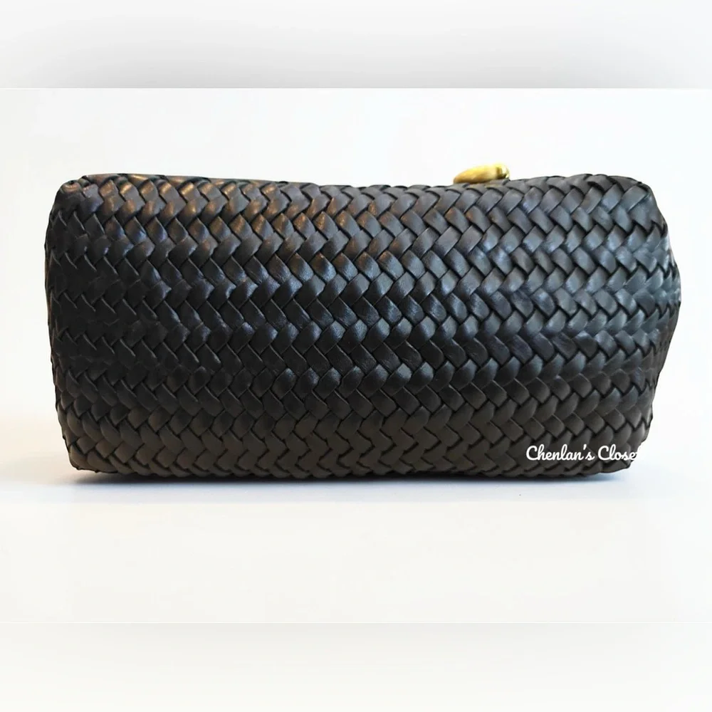 Coach Black Woven Leather Swing Tote Carryall Shoulder Bag Purse - Picture 7 of 13